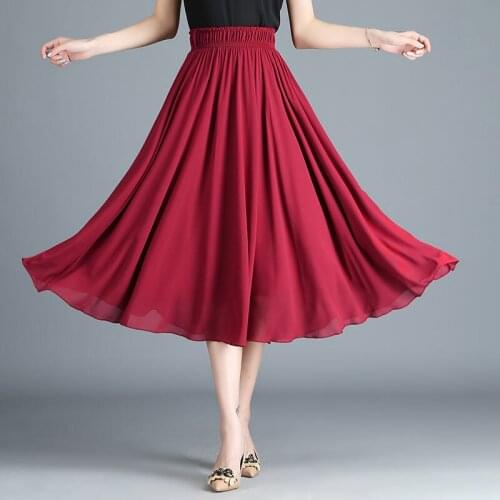 2021 Women Spring Summer Elegant Skirt Ladies Chic Solid Pleated Elastic High Waist Skirt Female Casual Loose A-line Faldas E592
