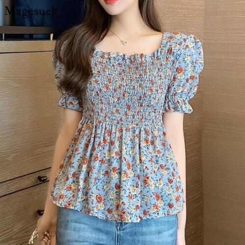 Vintage Floral Printed Harajuku Blouse Woman Casual Summer Chiffon Blouses Womens Clothes Sexy Korean Tops Camisas Mujer 15480