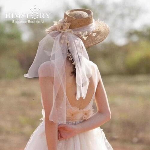 HIMSTORY Bridal Fascinators Millinery Hat Party Wedding Hat Wide Brim Veil Fedora Kentucky Derby Headpiece Church Headwear