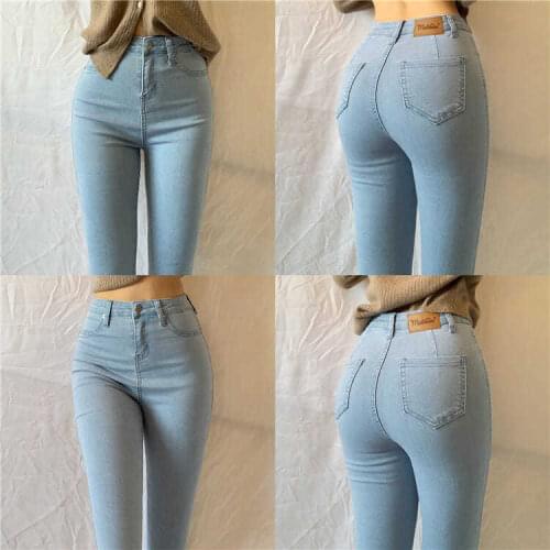 High Waist Women Jeans Thin Slim Tight Women Pants Long Length