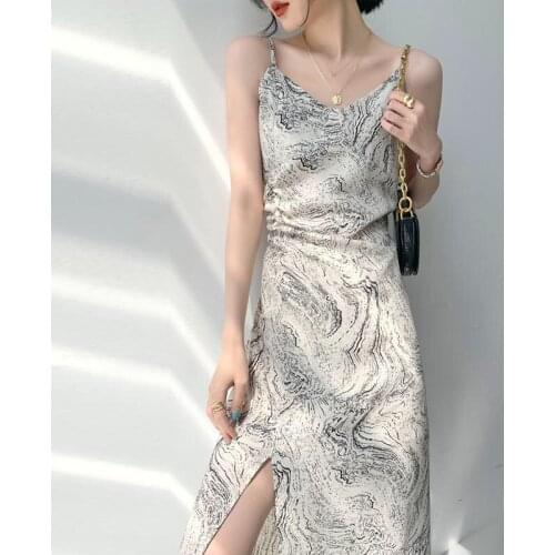 Korean Fashion Spaghetti Strap Sleeveless Print Dress Women 2021 Summer Off Shoulder Sexy Bodycon Party Dresses Vestidos De Muje