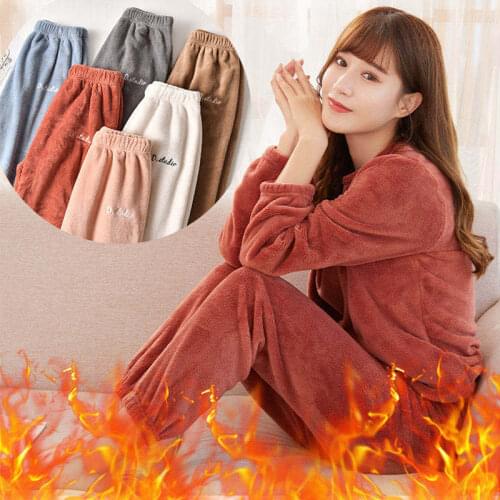 Winter Flannel Pajama Set Womens Fleece Pajamas Sleepwear Home Clothing Thick Warm Coral Velvet Female Nightgown Suit Pajama