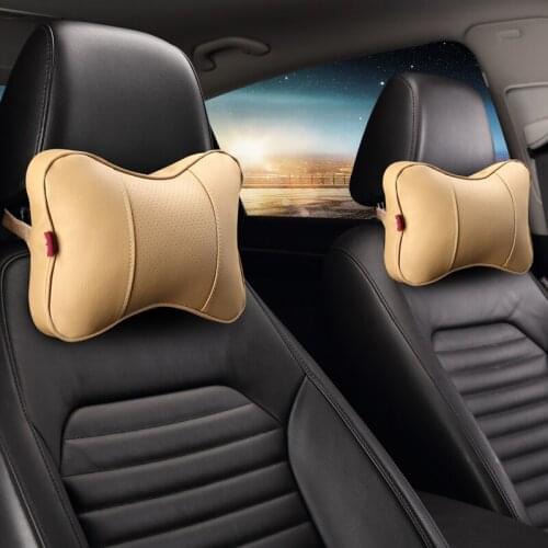 2PCS Car Neck Pillow Leather Seat Head rest Pillows Cushion For Renault BMW Toyota Nissan Volkswagen Mazda Hyundai Honda Kia