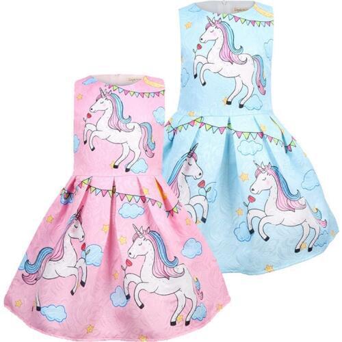 2020 Girls Unicorn Dresses Kids Sleeveless Party Princess Vestidos Children Summer Printing Dresses Baby Girl Casual Clothing