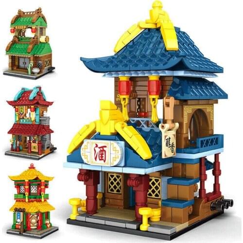 4pcs/set Sembo Blocks Kids Building Toys Boys Puzzle Chinese House Style Girls Gift 601033 601034 601035 601036 no box