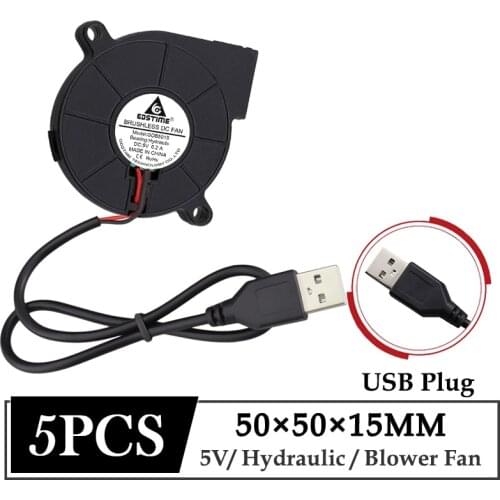 5Pcs Gdstime DC 5V USB Fan 50mmx15mm 5CM Hydraulic Bearing Brushless Cooling Turbine Blower Fan 50x15MM 50mm Cooling Fan