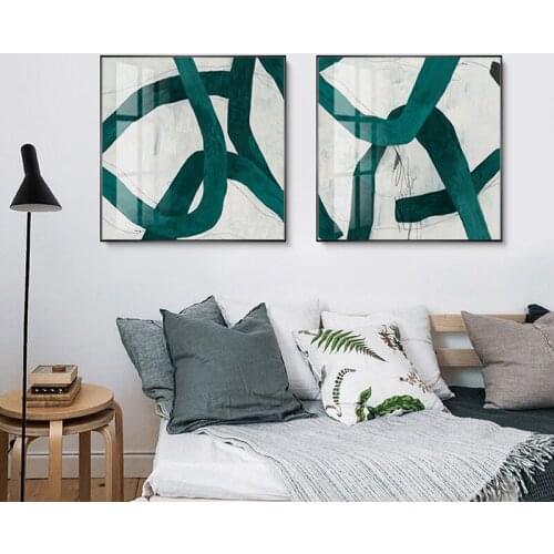 Abstrac Square Poster Green Irregular Lines Canvas Painting Wall Art Morden Print Picture for Living Room Decoration