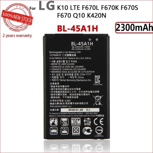 100% Original 2300mAh BL-45A1H Battery For LG K10 F670L F670K F670S F670 K420N K10 LTE Q10 K420 Phone High quality Battery