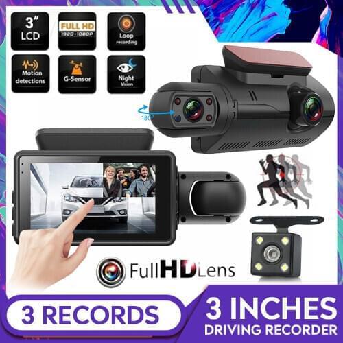 Car DVR 3 Cameras Lens 3.0 Inch Dash Camera Dual Lens support Rearview Camera Video Recorder Auto Registrator Dvrs Dash Cam