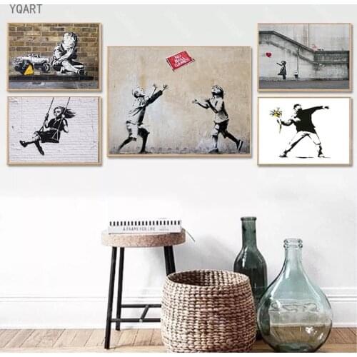 Banksy Artwork Street Canvas Painting on The Wall Art Posters and Print Graffiti Wall Pictures for Modern Home Living Room Decor