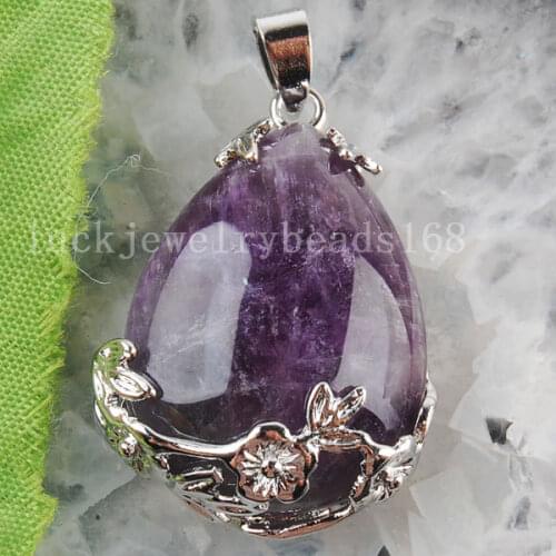 Free Shipping Women Fashion Jewelry 27x36mm Natural Purple Crystal Teardrop Pendant Bead 1Pcs C3102