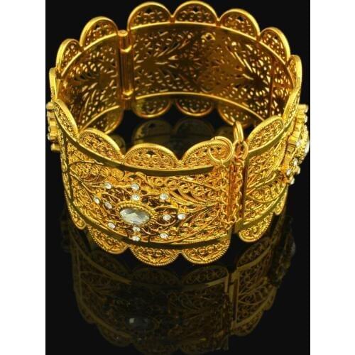 Big Size Wide Dubai Bangle&Bracelet for Women 24K Gold Color Crystal Bracelets Ethiopian African Middle East Eritrea Jewelry