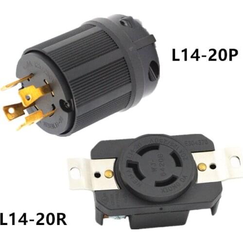 Black UL 20A 250V NEMA L14-20P L14-20R US Locked Receptacle Industry Plug Panel Socket America 4 Pole Wired Connector Plug