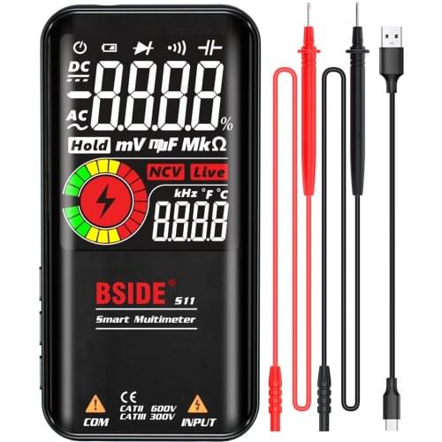 BSIDE Digital Multimeter 9999 Counts 3.5"LCD Color Display DC AC Voltage Capacitance Diode Meter NCV Ohm Hz Continuity Tester
