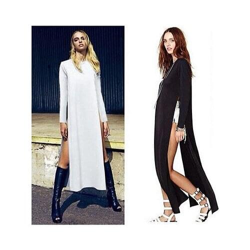 Hirigin 2017 Fashion Women Casual BOY Style Solid Two Side High Split Dresses Sexy Outwear For Women Long Sleeve Dresses Hot