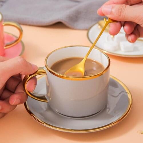 240ml European Style Ceramic Coffee Cup Saucer Set With Spoon Bone China Afternoon Tea Cups Suite Breakfast Milk Mug Wholesale