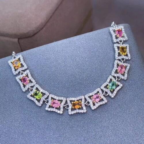 Fashion clover star Natural Multicolor tourmaline Bracelet Natural gemstone Bracelet S925 silver women girl party gift Jewelery