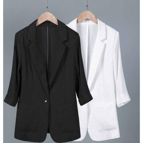 Fashion Plus size S-7XL Summer Suit Women Cotton linen Thin Blazers Jackets Three Quarter sleeve short Outerwear Casual top G274