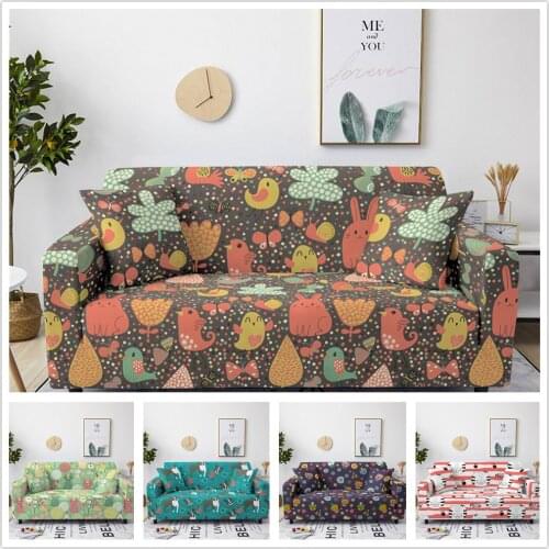 Cartoon Animal Cotton Sofa Towel Slip-Resistant Couch Sofa Covers Stretch Elastic Sofa Cover for Living Room L-Style Sofa Case