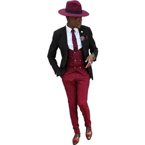 Mans Suits For Wedding Groom Tuxedos Groomsman Suits Dinner Suits Prom Dress Groom Wear Striped Suit 3Pieces(Jacket+Pants+Vest)