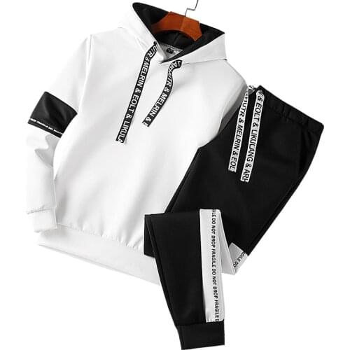 Mens Tracksuit Sportswear Pullover+Pants 2021 Autumn Spring Fashion Casual Hooded Sweatshirt Hoodies Oversize Male Clothing