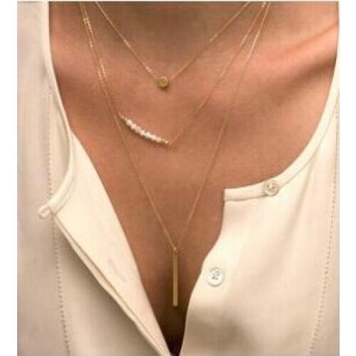 Na383 European jewelry beautiful fashion simple imitation pearl stick multi-layer clavicle necklace female charm jewelry