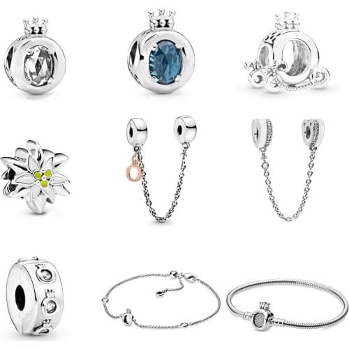 CHAMSS Autumn New Style Sterling Silver 1:1 Diy Bracelet, Flower And Crown Bead Pendant, Original Jewelry Gift For Ladies