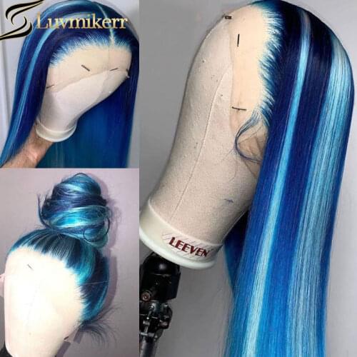 Blue Ombre 13x6 Hd Transparent Bone Straight Human Hair Wig Pre plucked Highlight 613 Blonde Full Lace Frontal Wigs For Women