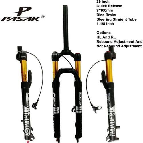 Pasak Mtb Air Fork 29 Suspension QR 9*100mm Disc Brake HL RL Remote Line Switch Steering Straight Tube 1-1/8 Matte Glossy