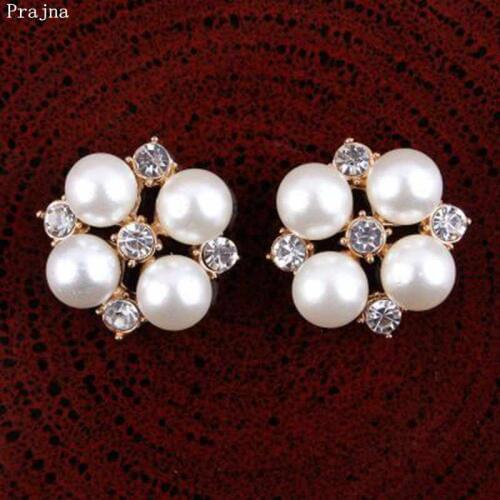 Prajna 10PCS 20-22mm Flower Shape Rhinestone Button Flatback Sew On Metal Pearl Diamond Crystal Rhinestone For Clothing Accessor
