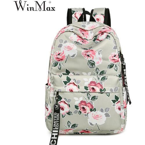 Fashion Floral Gray School Bag Water Resistant Women Backpack Flower Female School Rucksack Girls Daily College Laptop Bagpack