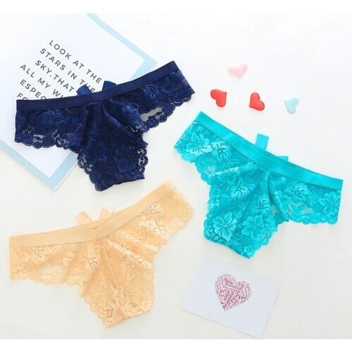 3pcs/Lot Fashion Lingerie Tempting Pretty Briefs Cotton Low Waist Cute Women Underwear Sexy Lace Panties Calcinha