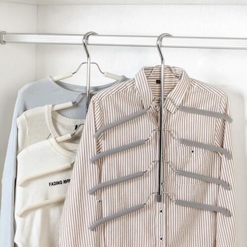 Stainless Steel Clothing Storage Racks Multilayer Fish Bone Shape Metal Clothes Hanger Hook Holder Wardrobe Laundry Drying Rack