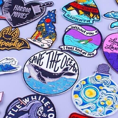 Save The Ocean Embroidered Patches For Clothing DIY Patch For Clothing Iron On Patches On Clothes Embroidery Punk Clothing Patch