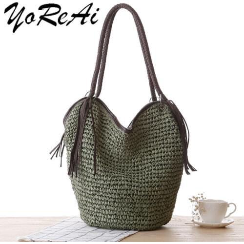 YoReAi Casual Straw Women Shoulder Bags Wicker Woven Handbags Rattan Summer Beach Bag Large Capacity Tote Lady Big Purses New