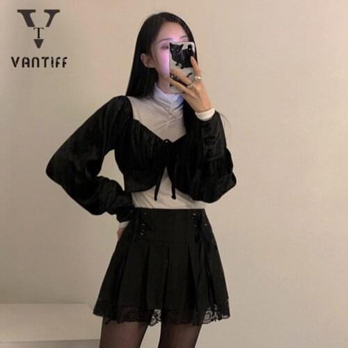Skirt Female Summer New 2021 Women Decoration Height Waist Black Stitched Lace Tie Pleated Skirt Short Skirt for Girl Streetwear