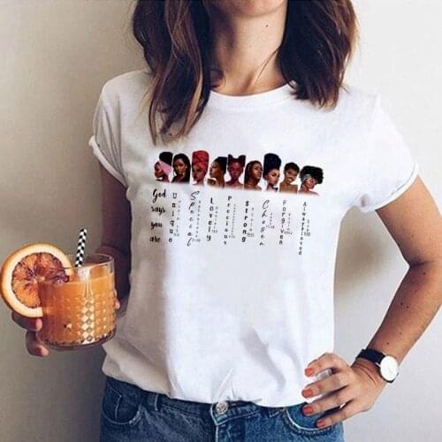 Women T-shirt Black Gril Print Graphic Tees Casual T Shirt Short-sleeved Cartoon Harajuku Tshirt Tops Female Fashion Casual Tee