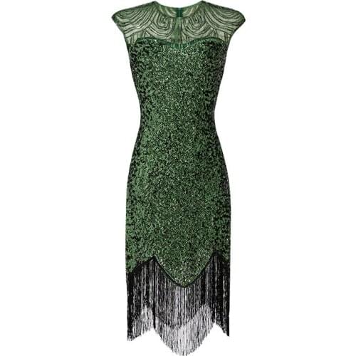 S-XXXL Vintage 1920s Great Gatsby Dress Art Deco Beaded Sequin Party Dress Women O-Neck Sleeveless Fringed Flapper Dresses New