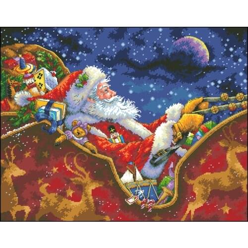 Gold Collection Lovely Counted Cross Stitch Kit Santas Midnight Ride Christmas Santa and Sleigh Gift dim 70-08934 08934