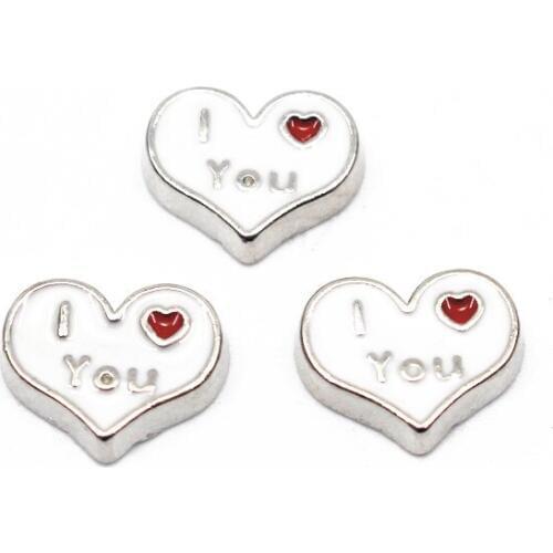 10pcs/lot Enamel Silver Heart I Love You Floating Charms Fit Living Glass Floating Lockets Bracelet Valentines Gift Jewelry