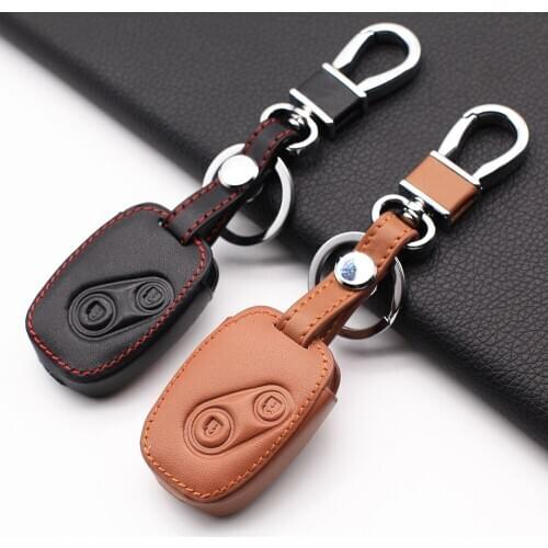 2020 High quality 100% leather key chain ring cover case holder For Honda CR-V Fit Pilot Honda Accord Civic 2 Button car styling