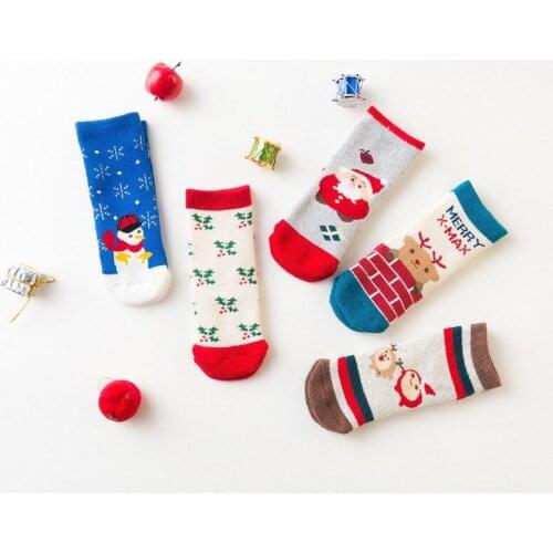 5Pairs/lot Christmas Thick Baby Socks Cotton Winter Autumn Toddler Girls Boys Kids Socks Children Snowflake Elk Santa Claus Sock