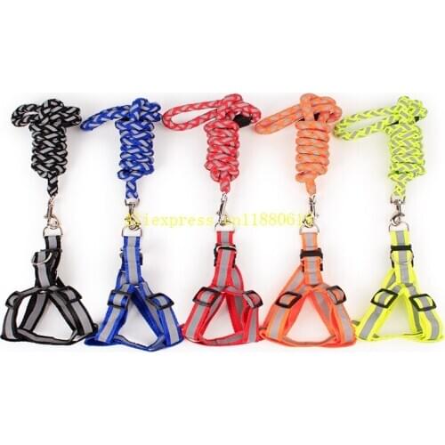 50pcs/lot Fast Shipping Adjustable Reflective Pet Dog Puppy Harness Leash Lead Strap Safety For Walking 5 Colors 3 Sizes