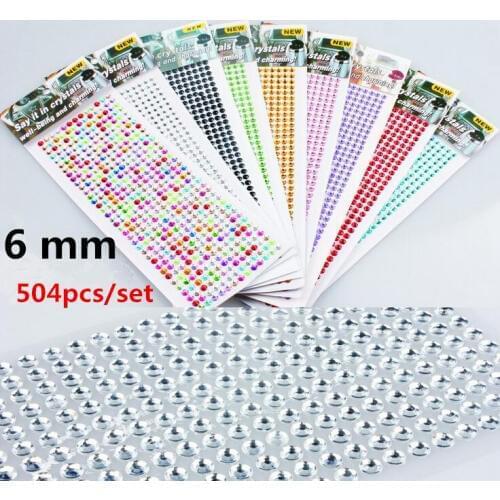 504 pcs /set Beauty 6mm Crystals Rhinestones Car Decor Decal Styling Accessories Mobile/PC Art Diamond Self Adhesive Stickers
