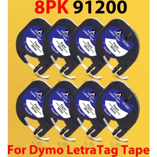 8PK/2PK 91200 91220 91330 Replace for Dymo LetraTag LT 91200 12mm Label Tape Black on White Paper For Dymo LT100H 100T QX50 2000