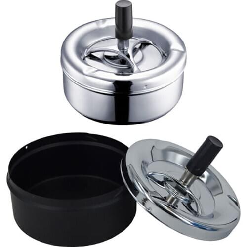 9CM Indoor Outdoor Cigarette Ash Holder Metal Spinning Round Push Down Ashtray