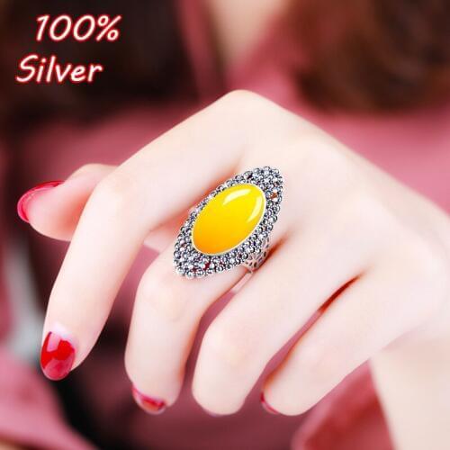 925 Sterling Silver Color Ring Oval Empty Support 12*21MM Inlaid Beeswax Ring Blank