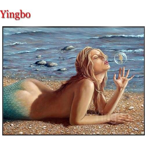 DIY Diamond Painting Mermaid Blowing Bubbles Full Square Drill Mosaic Cross Stitch Home Decor 5D Beadwork Embroidery Rhinestones