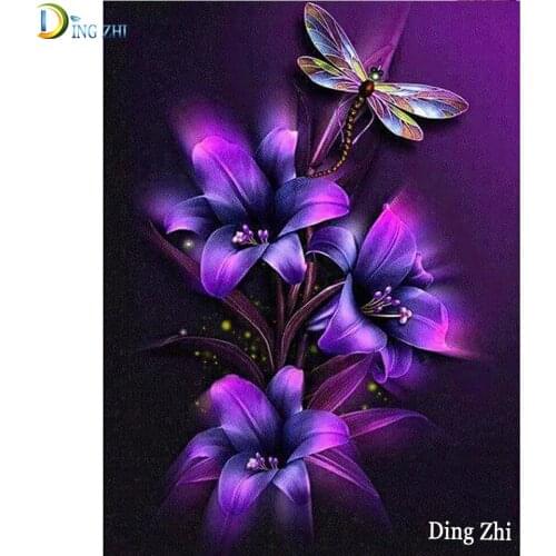 DIY Full Diamond Painting Purple Lily Cross Stitch Butterfly Mosaic Craft Needlework 5d Embroidery Rhinestone Crystal Decor