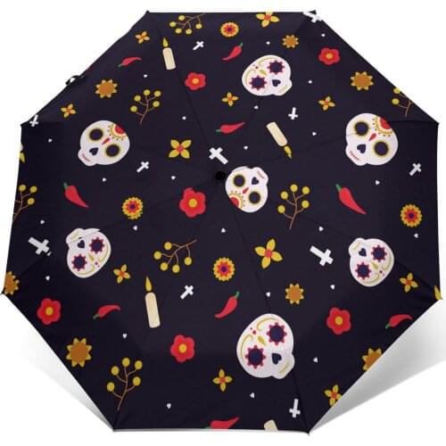Automatic Umbrella Day Dead Skulls three-fold umbrella women men rain umbrella